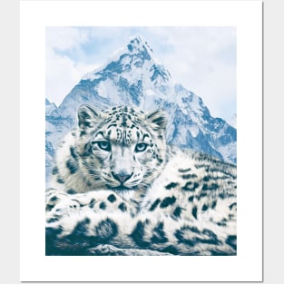 Snow Leopard Over the Mountains Posters and Art